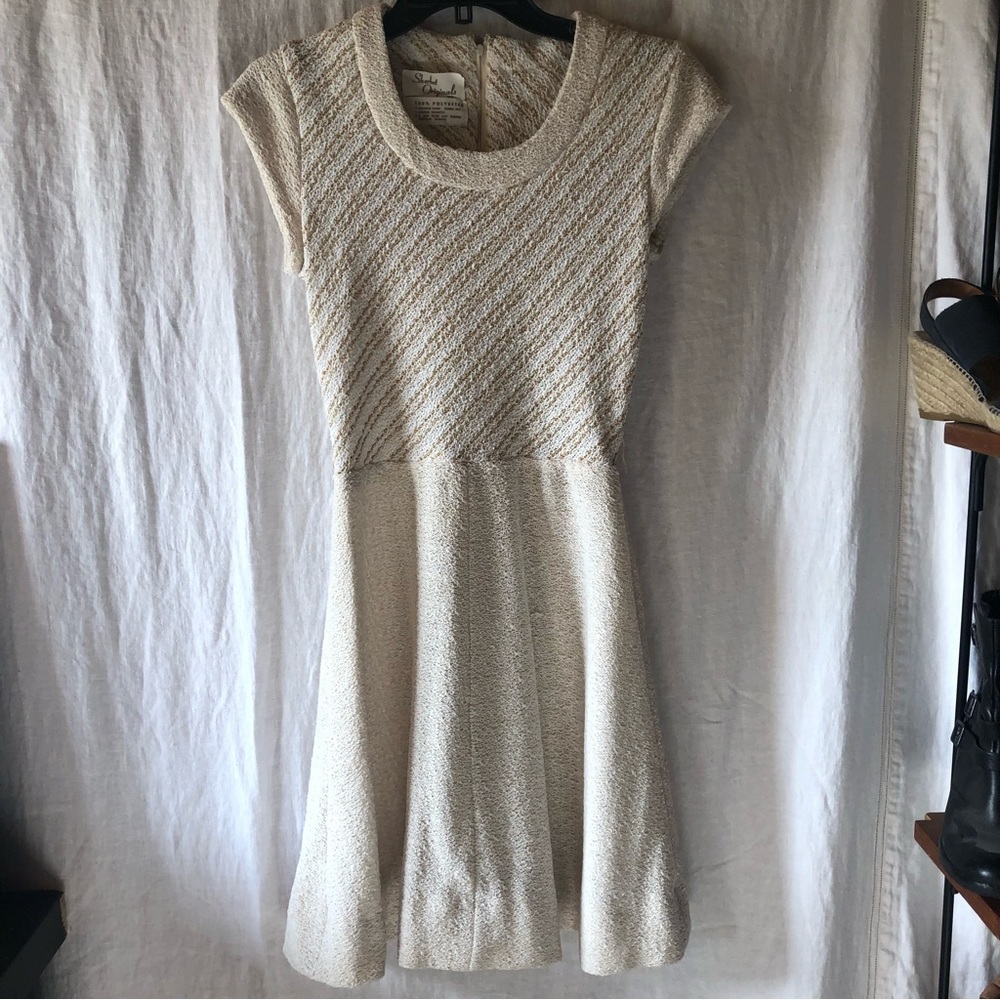 VINTAGE Sherbet Originals cream a line slight flare dress nubby boucle like S
